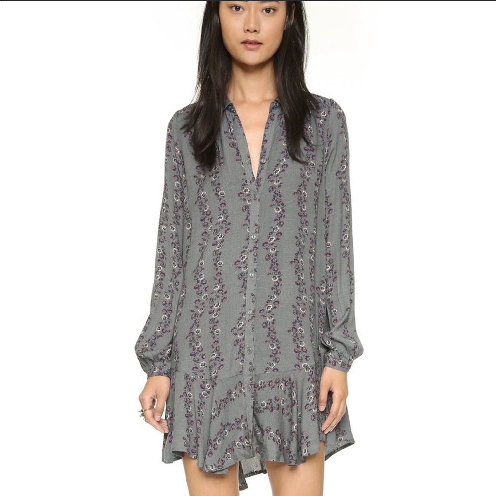 Free People Slubby Crinkle Floral Shirtdress